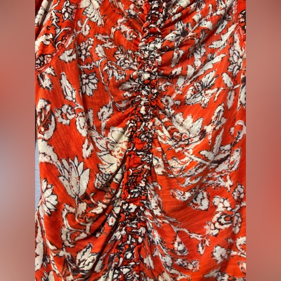 Free People Say the Word Floral Rushed Top Ruby Red Orange S - Picture 6 of 8